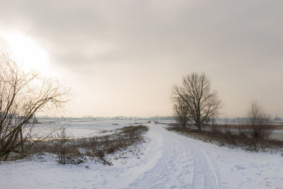 Snow covered field against sky