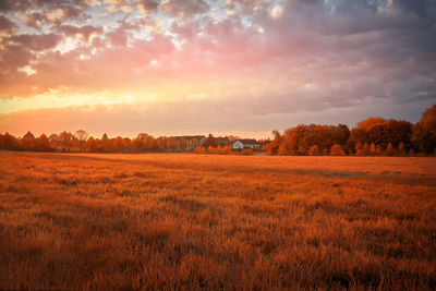 Scenic view of field against sky during sunset