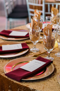 Close-up of place setting on table