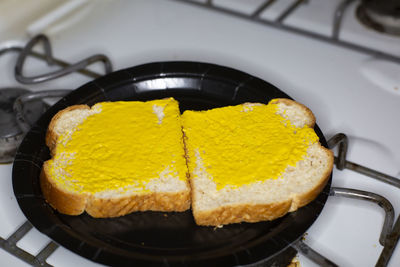 High angle view of bread in plate