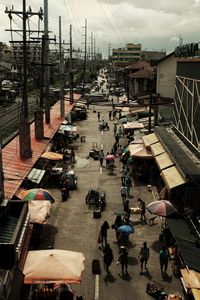 High angle view of people in city
