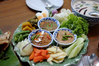 High angle view of food on table