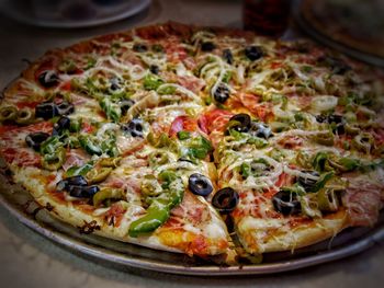 Close-up of pizza served in plate