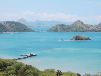 Scenic view of bay against sky