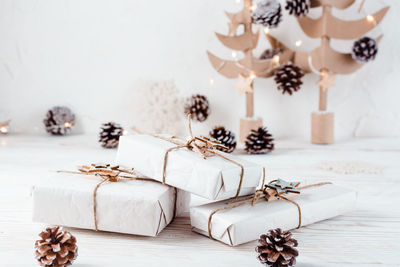 Christmas decorations on table