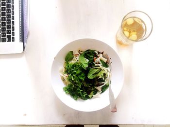 High angle view of food in bowl on table