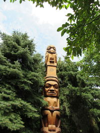 Low angle view of statue against trees