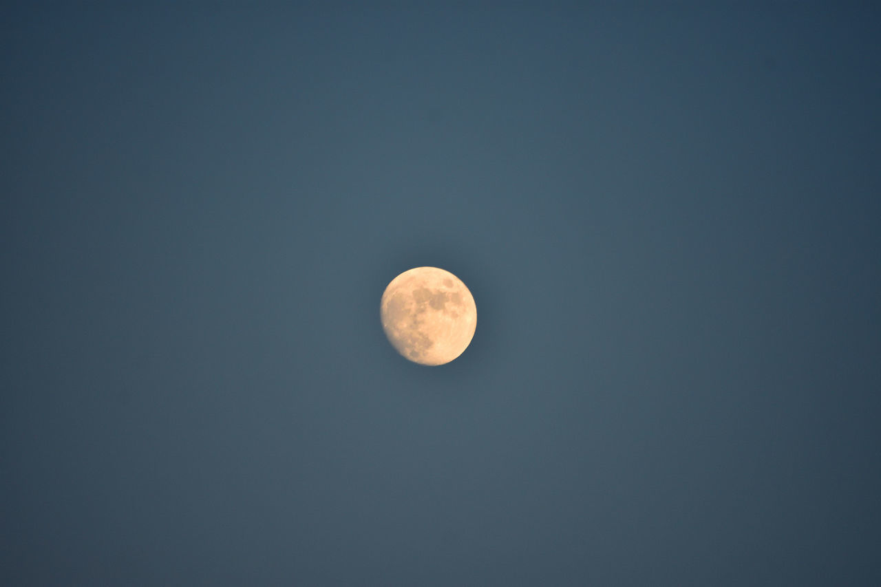 LOW ANGLE VIEW OF MOON AGAINST CLEAR SKY