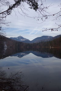 Scenic view of lake against sky during winter