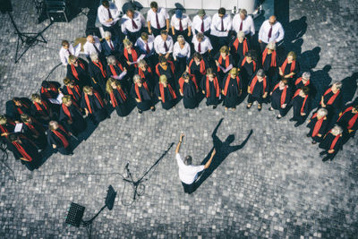 High angle view of people in traditional clothing