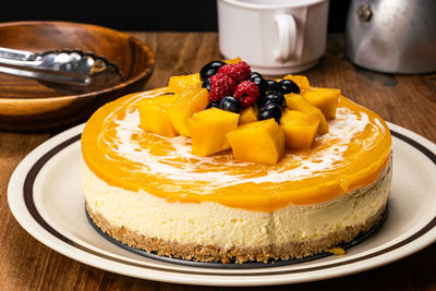 Close-up of cake in plate on table