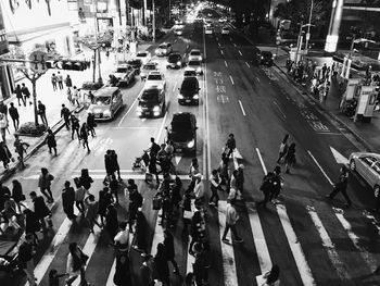 High angle view of crowd on city street