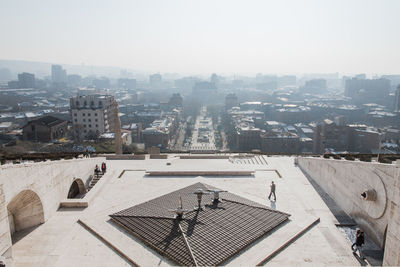 High angle view of city during winter