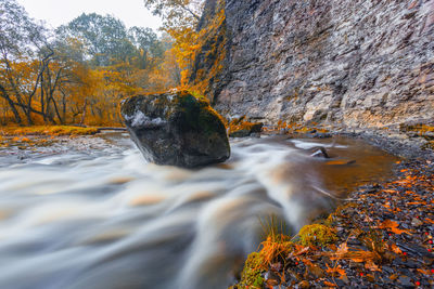 Surface level of water flowing through rocks