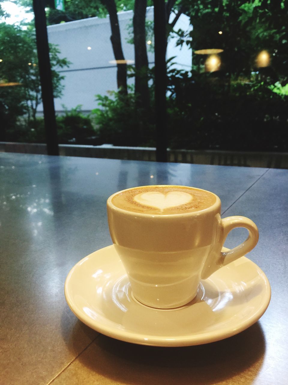 refreshment, drink, saucer, coffee cup, food and drink, coffee - drink, table, no people, tree, indoors, close-up, frothy drink, freshness, day, froth art