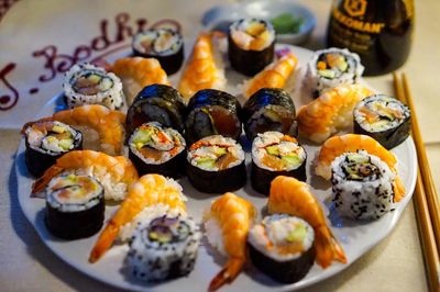 Close-up of sushi in plate