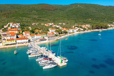 Aerial view of martinscica, a town in cres island, the adriatic sea in croatia