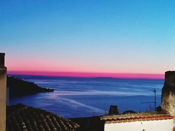 Scenic view of sea against clear sky at sunset