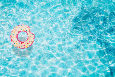High angle view of bread floating in swimming pool