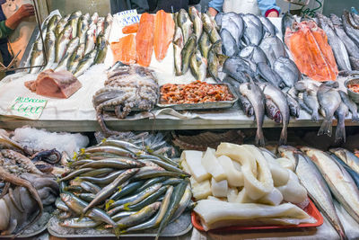 Fresh fish and seafood at the mercado central in santiago, chile