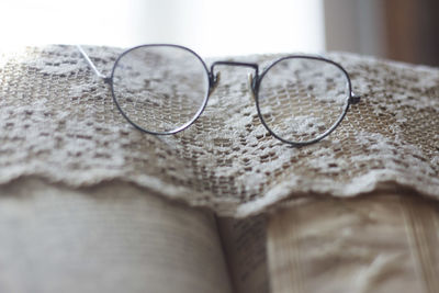 Close-up of eyeglasses on table