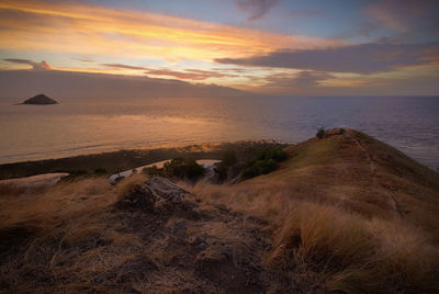 Scenic view of sea against cloudy sky