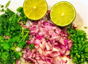 Close-up of chopped fruits in plate