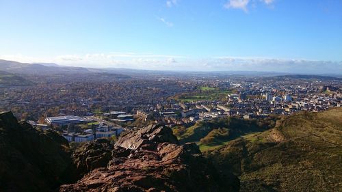 High angle view of townscape against sky