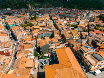 High angle view of buildings in city