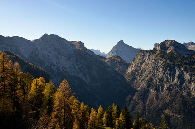 Scenic view of mountains against clear sky