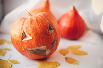 Close-up of pumpkins on table