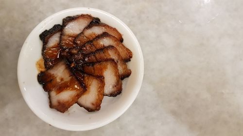 High angle view of ice cream in bowl on table