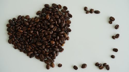 Directly above shot of coffee beans against white background