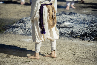 Low section of woman standing on beach