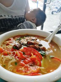 Close-up of soup in bowl