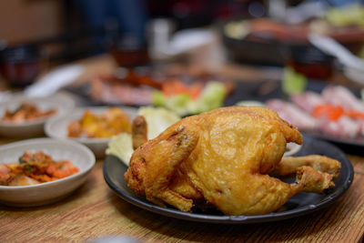 Close-up of served food in plate