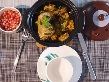 High angle view of food on table