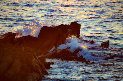 Sea waves splashing on rocks