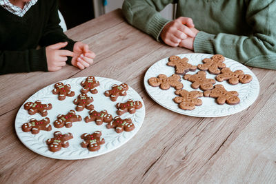 High angle view of cookies on table