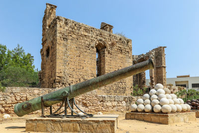 Cannon and cannonballs in old city famagusta, turkish republic of northern cyprus