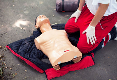 High angle view of lying down on street