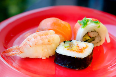 Close-up of sushi served in plate