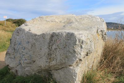 View of rocks on land against sky