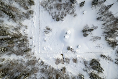 Aerial view of snow covered landscape