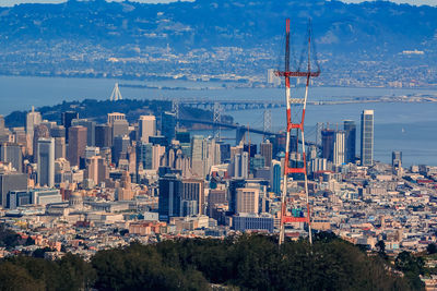 High angle view of buildings in city