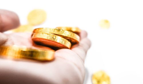 Close-up of hand holding coins