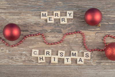 High angle view of christmas decoration on table