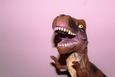 Close-up of dinosaur toy against wall