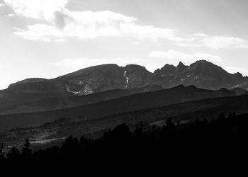 Scenic view of silhouette mountains against sky