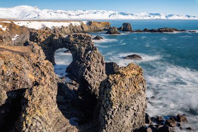 Panoramic shot of coastline in iceland